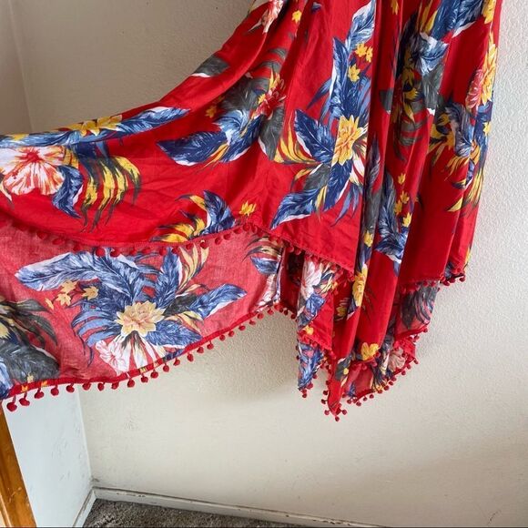 Hawaiian Red Flowy Low Back Beach Dress - Picture 10 of 11